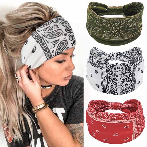 CAKURE Boho Headbands Wide Turban Knotted Head Bands African Thick Head Wraps Yoga Running Workout Hairbands Hair Scarf Elastic Hair Fashion Accessories for Women and Girls Pack of 3(Set-2)