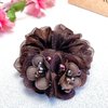 AsggBah 3pcs Premium Hair Elastic Scrunchies with Flower & Pearl Deco Elegant Hair Ties Hair Band Hair Accessory for Ponytail Hairball (Red+Purple+Brown)