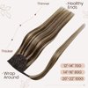 Hetto Long Ponytail Extension Human Hair #4/27 Dark Brown Highlighted Caramel Blonde Wrap Around Ponytail Human Hair 100g 20 Inch Clip in Ponytail Hair Extensions