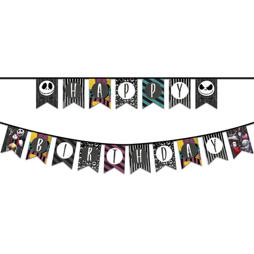 Happy Birthday Banner for Kids and Adults Jack Skellington and Sally Bunting Banner Birthday Party Decorations and Supplies Nightmare Christmas Banner Birthday Banner for Indoor Outdoor Decors