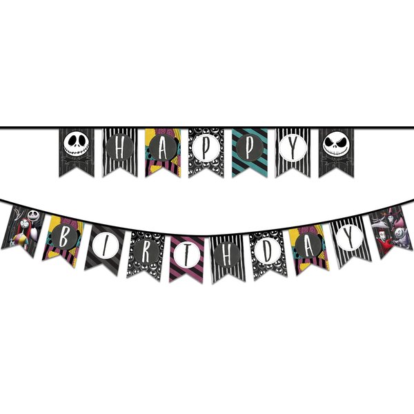 Happy Birthday Banner for Kids and Adults Jack Skellington and Sally Bunting Banner Birthday Party Decorations and Supplies Nightmare Christmas Banner Birthday Banner for Indoor Outdoor Decors