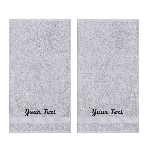 Personalized Towels, Hotel & Spa Quality, Super Soft, Highly Absorbent, Bathroom Towel Sets, 100% Turkish Genuine Cotton Monogrammed Towels 2 Piece Hand Towel Set for Face, Dorm, Gym & Spa, Light Grey