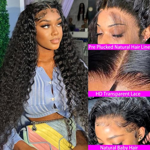 5x5 HD Lace Closure Wigs Human Hair Deep Wave 5x5 HD Transparent Lace Closure Wigs for Women 180% Density 26 Inch Deep Wave Lace Front Wigs Human Hair Pre Plucked with Baby Hair Natural Color