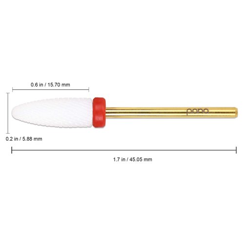PANA Professional Ceramic White Flame Cone Shaped Bit Nail Drill 3/32" Shank Size (Fine, Flame Bit)