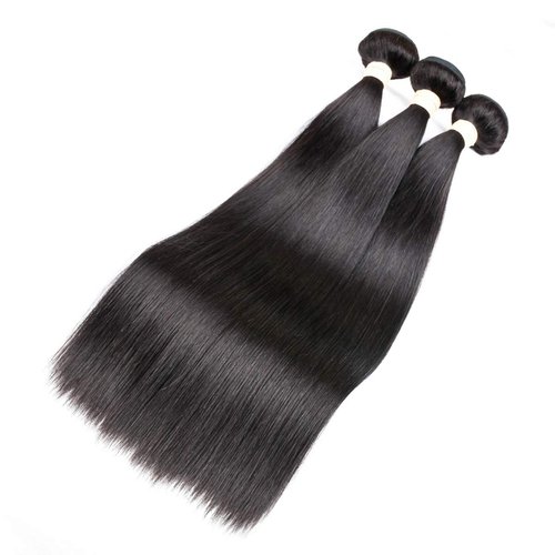 Beauhair Straight Hair Bundles with Closure(12 14 16+12 Closure)100% Brazilian Straight Virgin Hair 3 Bundles with Lace Closure Free Part Human Hair Extensions Natural Black Color