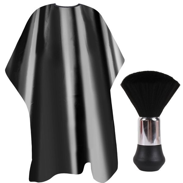 EHJYO Barber Cape Professional Hair Cutting Cape with Neck Duster Brush, Waterproof Salon Cape, Hair Cutting Accessories(Black)