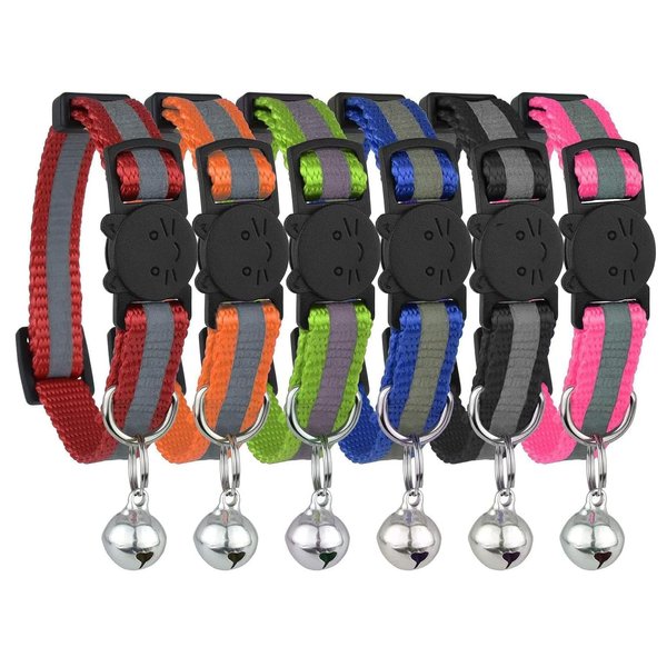 Upgraded Version - Reflective Cat Collar with Bell, Set of 6, Solid & Safe Collars for Cats, Nylon, Mixed Colors, Pet Collar, Breakaway Cat Collar Charms, Free Replacement