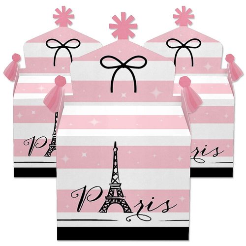 Big Dot of Happiness Paris, Ooh La La - Treat Box Party Favors - Paris Themed Baby Shower or Birthday Party Goodie Gable Boxes - Set of 12