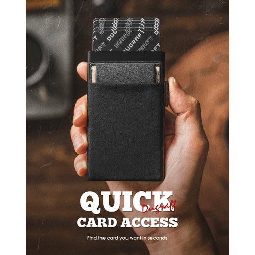 DUGRAFT Card Holder with Money Pocket Mens Minimalist Slim Aluminum Metal Pop Up Wallet RFID Blocking Card Case with Gift Box, Holds 5 Cards and Cash (Black)