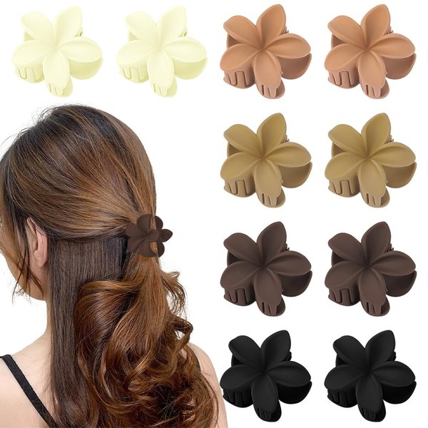 Ahoney 10Pcs Small Flower Hair Clips for Women Girls, 1.7' Flower Clips for Hair Claw Clips for Thin Medium Hair Mini Hair Claws Matte Jaw Clips Cute Hair Accessories for Women (Neutral)