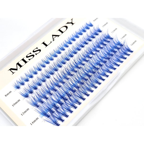 Colored Blue Lash Clusters, 3D Volume 20D Curl C, Thickness 0.10mm, Length 8-16mm Mixed Tray, 100 PCS of Blue Eyelash Clusters, Faux Mink Blue Individual Lash Extensions DIY