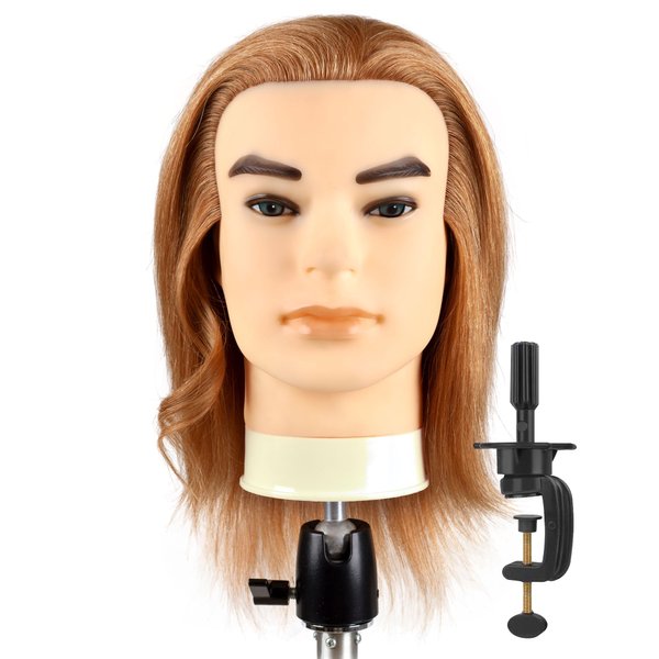 DIRUISI Male Mannequin Head with 100% Human Hair Haircut Training Head Hairdresser Manikin Head Doll Head for Hair Styling and Practice (8Inch 3B#)
