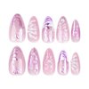 24Pcs Almond Press on Nails Medium Fake Nails Purple Flower & 3D Pearl Design Acrylic Nails French Press on Nails Pink False Nails Full Cover Glossy Stick on Nails for Women Girls Jelly Press on Nails