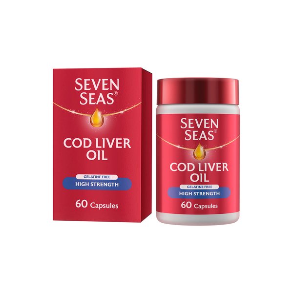 Seven Seas Cod Liver Oil High Strength with Omega 3 Plus Vitamins D & E 120 Capsules