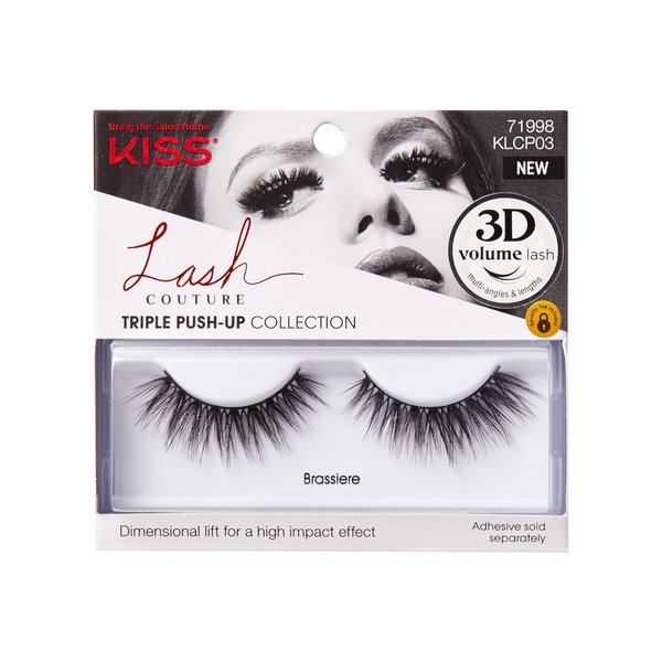 KISS Lash Couture Triple Push Up Collection, 3D Volume False Eyelashes with Triple Design Technology, Multi-Angles & Lengths, Cruelty-Free, Contact Lens Friendly, and Reusable, Style Brassiere, 1 Pair