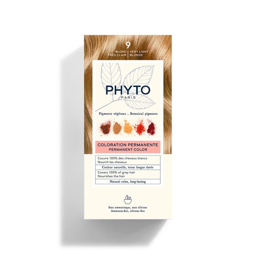 PHYTO Phytocolor Permanent Hair Color, 9 Very Light Blonde, with Botanical Pigments, 100% Grey Hair Coverage, Ammonia-free, PPD-free, Resorcin-free, 0.42 oz.