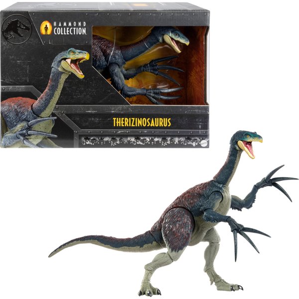 Mattel Jurassic World Dominion Hammond Collection Dinosaur Action Figure, Therizinosaurus Dino Toy with 25 Articulations, Glass Eyes & Wired Tail
