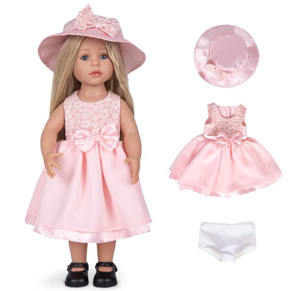 Rakki Dolli Doll Clothes and Accessories 3 Pc. Set includes 1PC Pink Skirt, 1PC Hat, 1PC White Underwear, Fashionable Skirt Dress Set for Baby Dolls (without Doll & Shoes) 024
