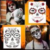 Day of the Dead Face Tattoos, 8 Sheets Halloween Temporary Tattoos, Adult Fake Skeleton Red Roses Full Face Halloween Tattoos Stickers, Women Men Makeup Kit for Dancing Party Favor Supplies
