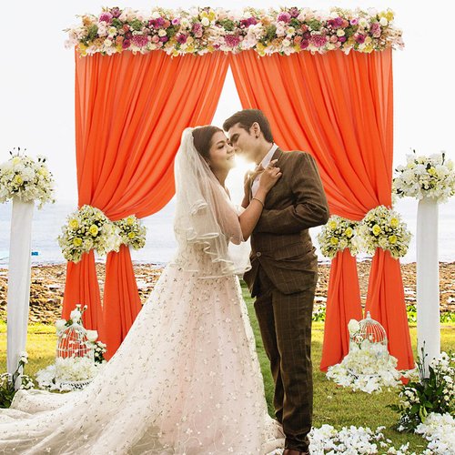DUOBAO Orange Chiffon Backdrop Curtain 29x108-Inch 2 Panels Chiffon Fabric Drapes for Wedding Ceremony Voile Sheer Curtains 2 Panels Photography Backdrop Drapes