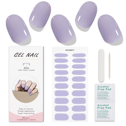 JMEOWIO Semi Cured Gel Nail Strips Pale Purple Gel Nail Stickers Nail Supplies Nail Art Design Decoration Accessories
