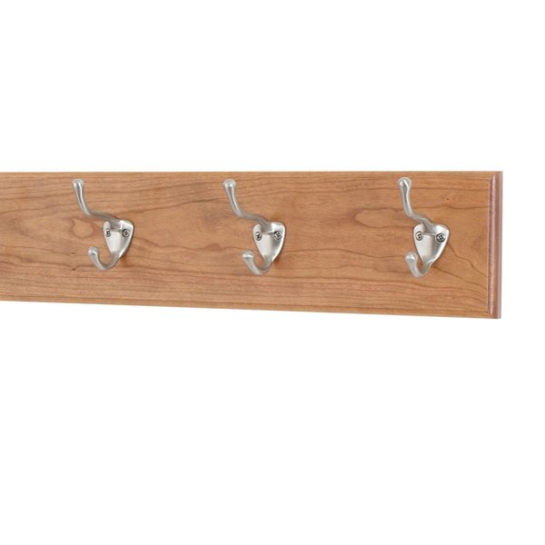PegandRail Cherry Coat Rack with Satin Nickle Hat and Coat Style Hooks 4.5" Ultra Wide (Cherry, 15" x 4.5" with 3 Hooks)