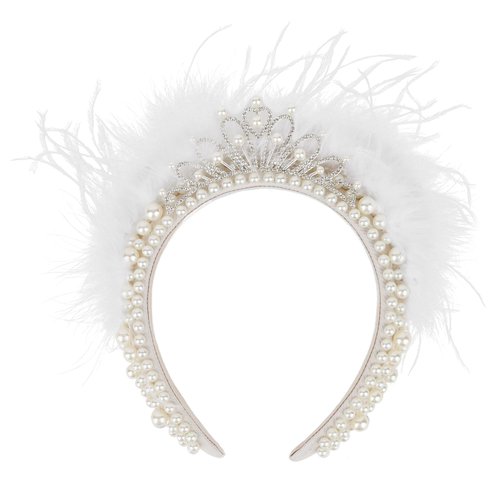 ACO-UINT Pearl Bride Headband for Women, White Headband Bachelorette Party Decorations, Bridal Headband Bride Decorations Wedding Hair Accessories for Women
