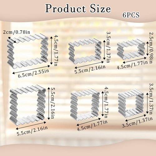 6 Pcs Square Cookie Cutter, Wavy Rectangle Cookie Cutter Reusable Cookies Mold with Jagged Edge Design for a Special Event Holiday Everyday Treat