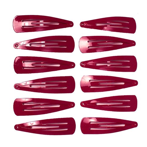 Mia Snip Snaps Glossy Painted Metal Hair Barrettes in Zippered Storage Pouch, For School, Cheer, Dance, Gymnastics, Uniforms, Kids, Girls 12 pcs (maroon)