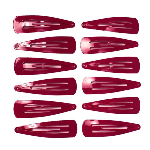 Mia Snip Snaps Glossy Painted Metal Hair Barrettes in Zippered Storage Pouch, For School, Cheer, Dance, Gymnastics, Uniforms, Kids, Girls 12 pcs (maroon)