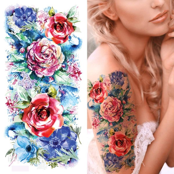 Supperb® Temporary Tattoos - Watercolor Painting Bouquet of Summer Flowers II