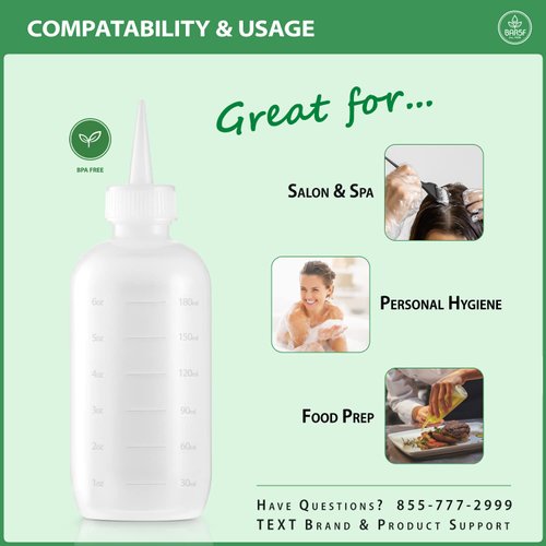 Bar5F Applicator Bottles 6-Ounce Hair Color Styling Oil Treatment Translucent Measuring Scale, Pack of 2