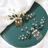 Brihasory Bohe Green Wedding Bridal Hair Comb Rhinestone Hair Accessories for Brides Flower Headpiece Romantic Hair Ornaments Prom Tiaras for Girls and Women Valentine Bridesmaid Gifts(Gold Green)