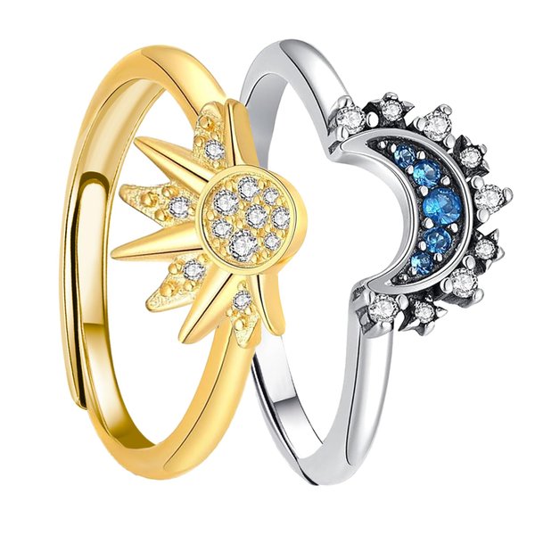 Sun and Moon Ring set stackable rings for women,adjustable celestial jewelry anillos para mujer matching rings as friendship rings for best friend gifts,mothers day gifts for teen girls
