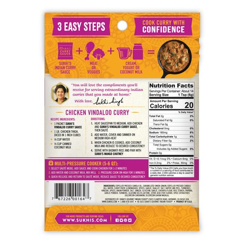 Sukhi's Indian Curry Paste - Vindaloo Curry Sauce 3oz (Pack of 6), 84 Servings Gluten Free Simmer Sauce Indian Sauce