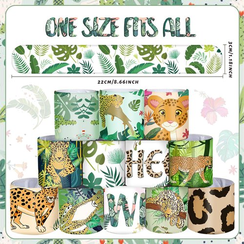 48 PCS Jungle Cheetah Slap Bracelets Cheetah Party Favors Cartoon Jungle Animals Party Wristbands for Kids Boys Girls Safari Leopard Party Supplies Birthday Party Baby Shower Carnival Prizes Gifts