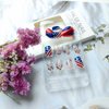 24Pcs 4th of July Press on Nails Short Almond Fake Nails Independence Day Flag with Glitter Star Sequin Design Acrylic Glue on Nails Blue False Nails for Women Girls 4th of July Nails Decoration