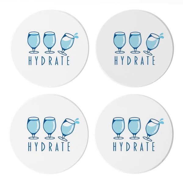 Hydrate, Joyride Home Decor, 4 Ceramic Coasters, 4-inch Circle Drink Coasters, Set of 4, Non-Slip Cork Back, Protects Surfaces, Express Your Style.