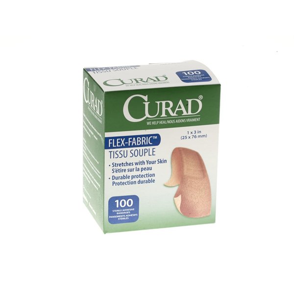 CURAD Flex-Fabric Adhesive Bandage, 1" Width, 3" Length, Pack of 100