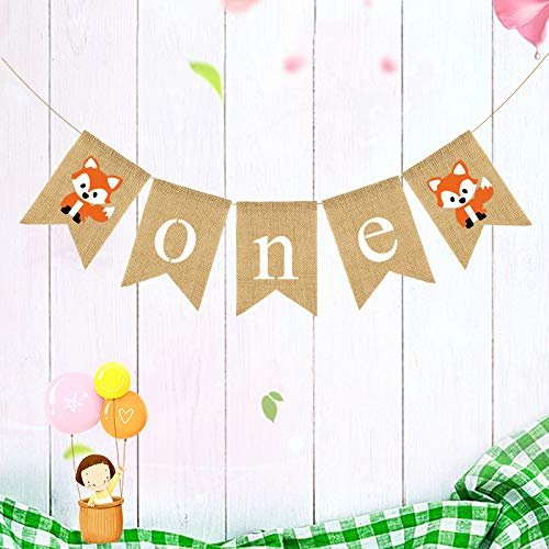 Woodland Fox Baby 1st Birthday Banner,Jute Burlap Animal ONE High Chair Banner for Boys Girls First Birthday Party Decorations Supplies