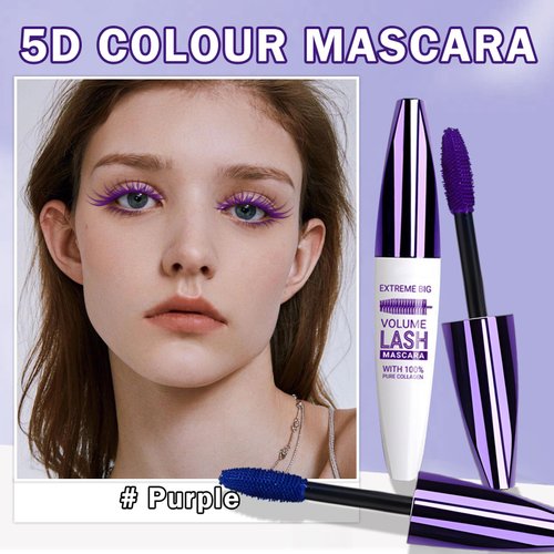 LZXLUKGIR Blue Purple Mascara for Eyelashes,2PCS 5D Colored Silk Fiber Mascara Volume and Length Waterproof,Natural Lengthening Curling Volumizing Mascara Tubing Mascara for Women Mascara Makeup