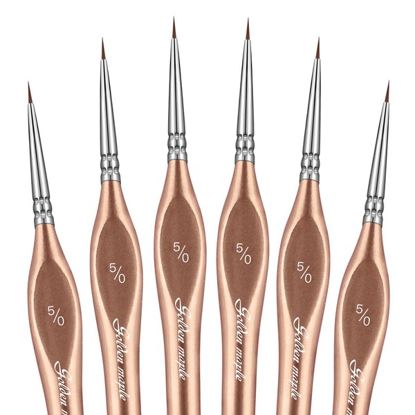 Detail Paint Brushes 5/0, Golden Maple 6PC Extra Fine Detail Miniature Paint Brush Set Very fine Paint Brushes for Miniature Painting Small Scale Models 40k Acrylic Watercolor Oil, Rose Gold