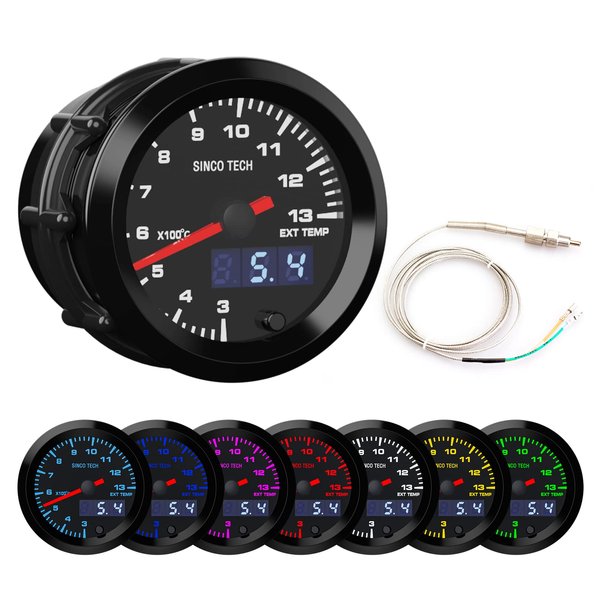 SINCO TECH 52mm Gauge Car Meter Digital Display Pointer 7 Colors Backlight 12V Universal Gauge Kit…… (Exhaust Temperature Gauge)