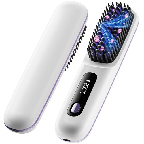 Cordless Hair Straightener Brush, Portable Anion Hair Straightener Brush for Women Lightweight Ceramic Coating Negative Ion Anti-Scald Hair Straightener for Women Travel Styling Hairstyler Salon