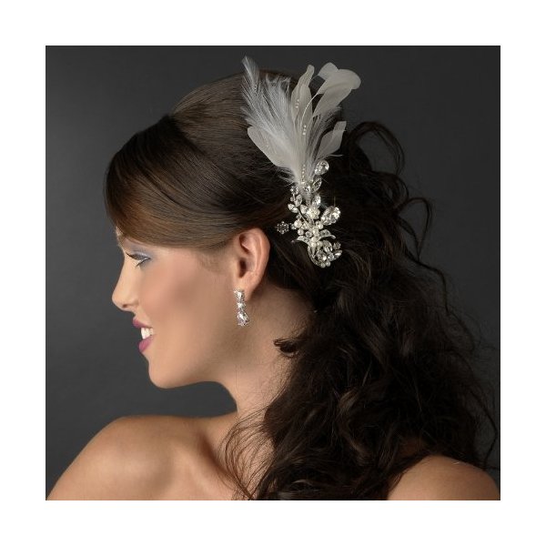 Vintage White Feathers & Crystal Wedding Bridal Special Occasion Hair Comb