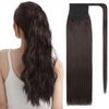 SEGO Pro Ponytail Extensions Human Hair Long Straight Ponytail Hair Extensions with Magic Paste Wrap Around Clip in Ponytail Extensions Real Human Hair,14inch #2 Dark Brown,80g