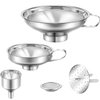 Shappy 5 Pieces Stainless Steel Funnels Set Canning Funnel Fine Mesh Strainer Mesh Filter Compatible with Wide and Regular Narrow Mouth Mason Jar