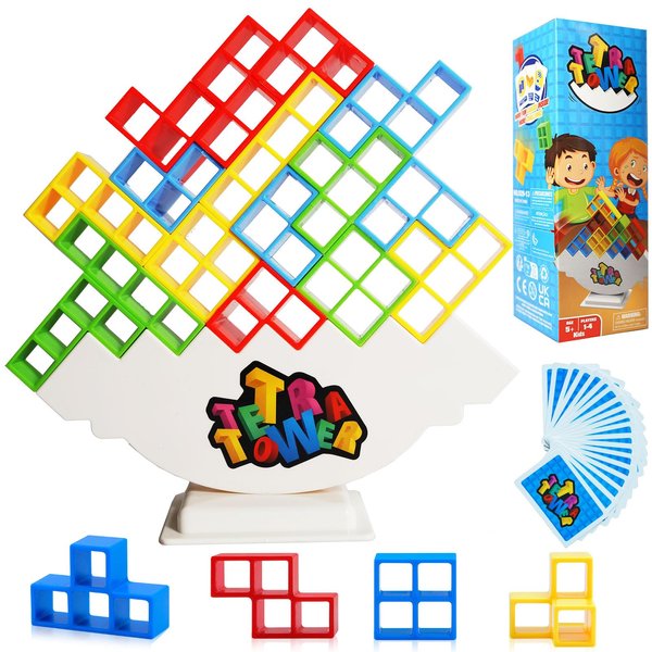 CERBONNY 48Pcs Tetra Tower Stacking Blocks Game, Board Games for Families, Parties, Travel and Team Building, Suitable for 2+ Players Kids & Adults Toys