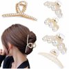 Nenluny 5pcs Pearl Hair Claw Clips for Women Girls Hair Barrette Clamps for Thick Thin Hair Big Banana Jaw Clip Barrettes Fancy Hair Accessories