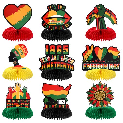 9 Pcs Happy Juneteenth Day Party Decorations Freedom Day Juneteenth Honeycomb Centerpieces Black Americans Independence 1865 Table Decorations Black History Party Decorations